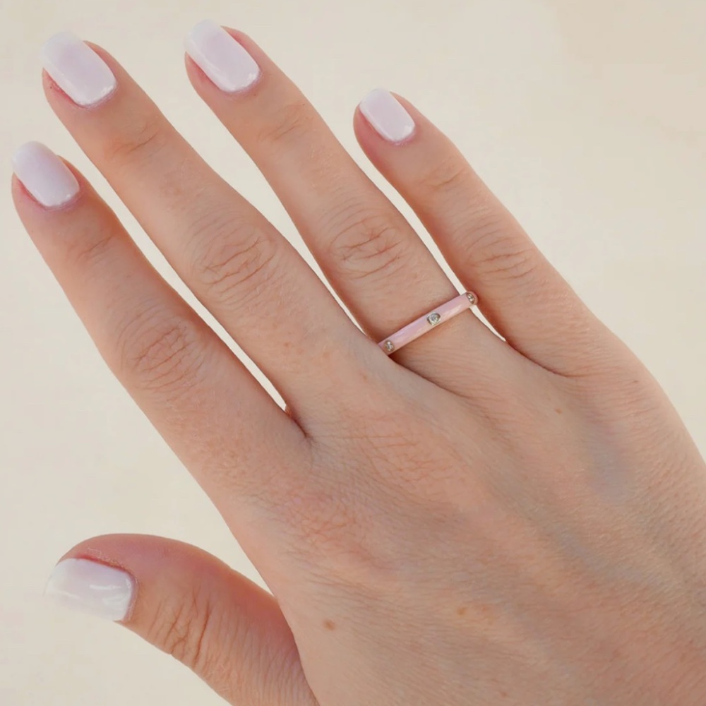 EF Collection: 3 DIAMOND & BLUSH ENAMEL RING